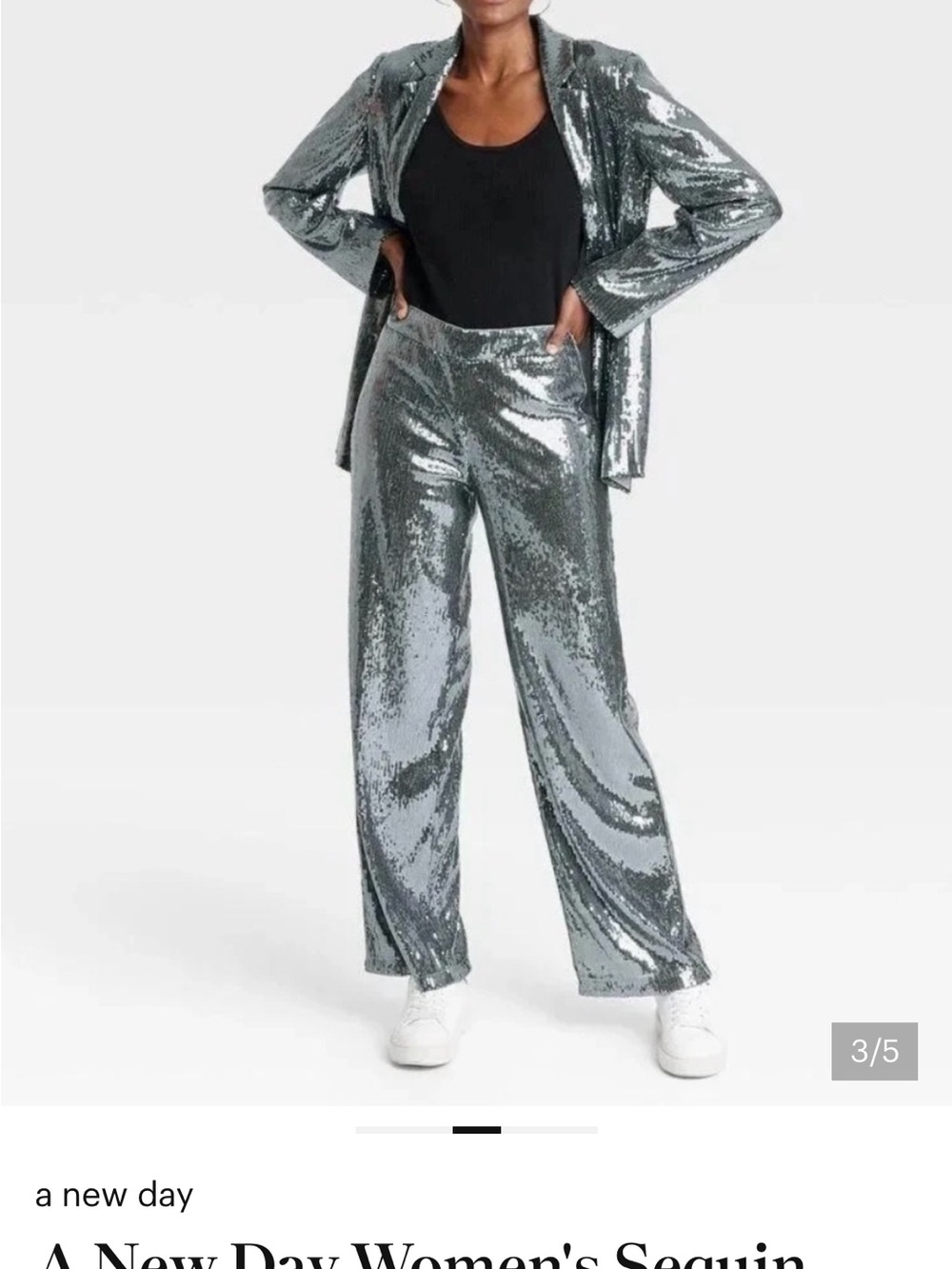 A New Day Sparkling Silver Sequin Wide-Leg Pants